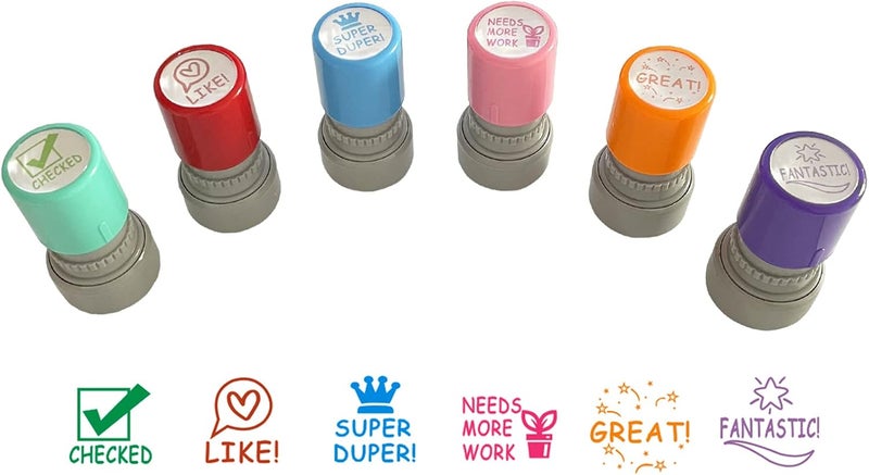 WAFJAMF Pack of 6 Sorted Teacher Stamp Teachers Self-Inking Rubber Stamps Teacher Review Photosensitive Stamps Colorful Behavior Stamps for Education Like-6pcs - Image 1